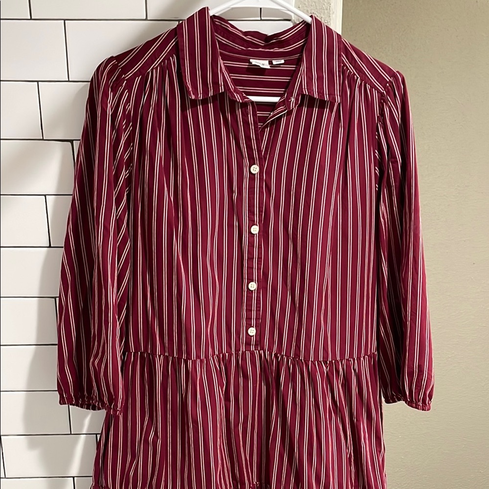 GAP Women’s Striped Burgundy Button-Up Dress